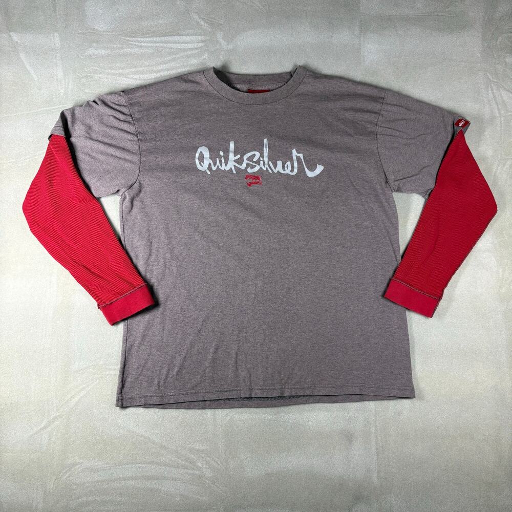 Quiksilver Layered Long Sleeve Thermal Shirt Gray Red Y2K Skate‎ Mens Large